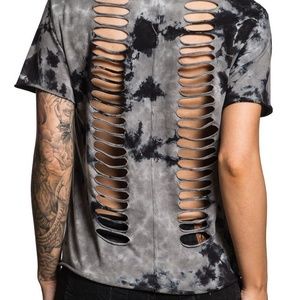 🤘NeW🎸Womens AFFLICTION DIP-DYE DBL SLASHED Tee XL